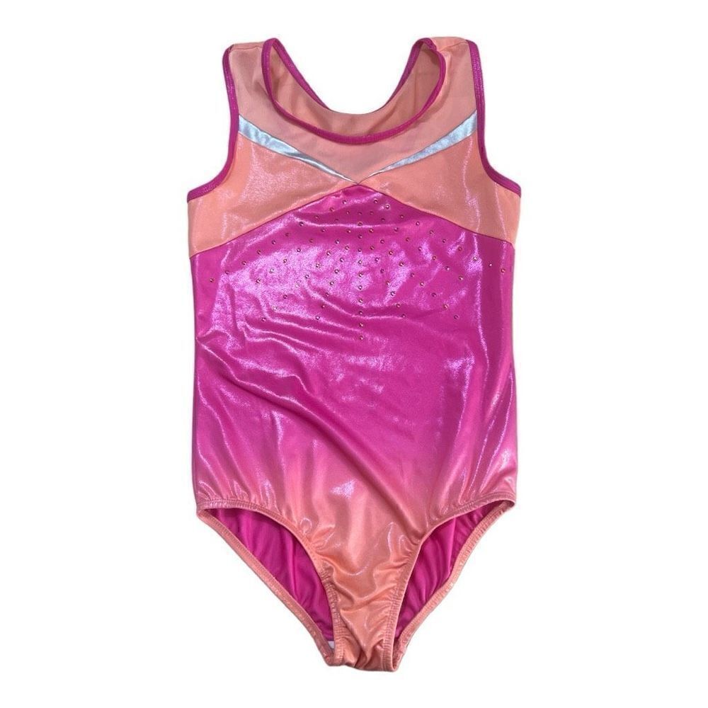 Kids Girls Gymnastics Pink Studded Leotard Size XL14/16) Sports Training Dance